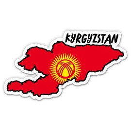 Squiddy Kyrgyzstan Map with Flag - Vinyl Sticker Decal for Phone, Laptop, Water Bottle - 3"
