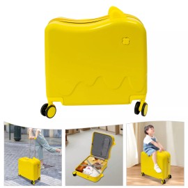 18" Children's Luggage Case Rolling Kids Ride-On Suitcase W/ Lock & Stickers
