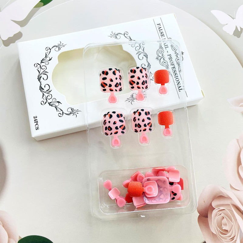 Leopard Print Press on Toenails Orange Solid Color Fake Toenails