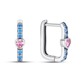 QIKAOLA 925 Sterling Silver Earrings U Shaped Hoop Earrings with Multicoloured Cubic Zirconia Hypoallergenic Large Hoop Earrings for Women Girls, Cubic Zirconia, Crystal