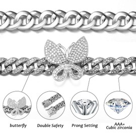 DXZNBEST 18 Inch 13mm Butterfly Cuban Necklace Collars Miami Butterfly Cuban Link Choker Iced Out Bling Butterfly Chain for Women Hip Hop Rapper Mother's Day Christmas