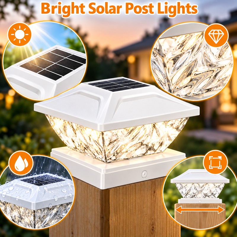 White Solar Post Cap Lights for Fence & Deck –