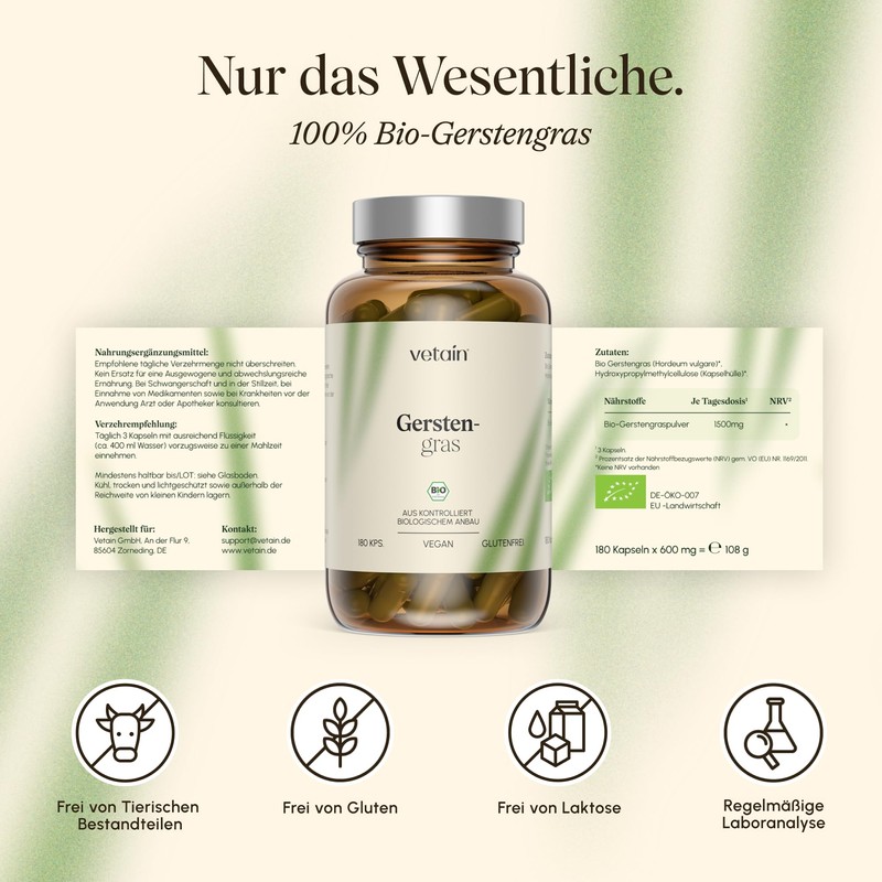 VETAIN Organic Barley Grass High Dose – 1,500 mg per