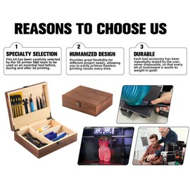 SHUAIAIW 3D Printer Tool Kit with Wooden Box – 3D Printing Accessories Include Nozzle Cleaning Kit, Deburring Tool, Scraper – Suitable for 3D Printing: Removing, Cleaning, and Finishing