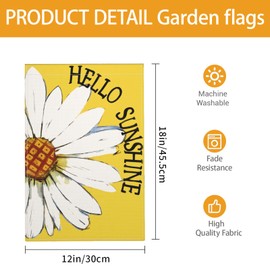 Hello Summer Garden Flag,12 x 18 Inch Double Sided Daisy Design Burlap Farmhouse Holiday Outdoor Yard Flag Decoration