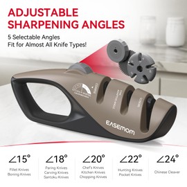 Knife Sharpeners for Kitchen, 5 Adjustable Sharpening Angle - Handheld Pocket Knives Sharpener, Ergonomic Design, with Coarse & Fine for Scissors, Professional Chef's Knives (Brown)