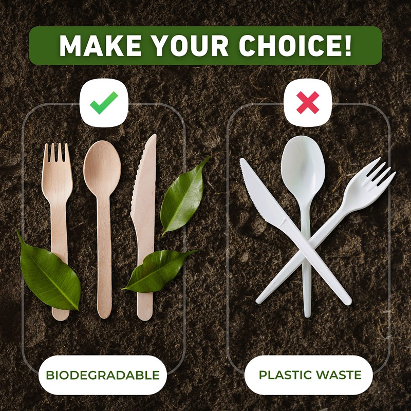 Weemium Disposable Wooden Cutlery Set - 300 Count (100 Forks,