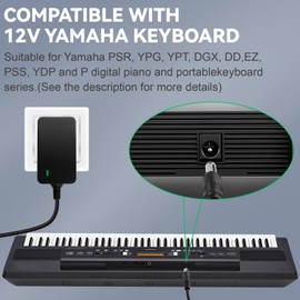 Vranzoral 12V 2A AC/DC Power Supply Adapter for Yamaha PSR/YPG/YPT/DGX/DD/EZ/P Series Keyboards, 5.9FT Charger Cord Replacement for PA-130/PA-130B (Piano Keyboard Accessories)