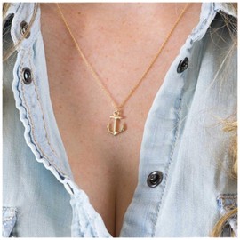 Cimenexe Bohemian Anchor Pendant Necklace Choker Gold Anchor Necklace Vintage Anchor Necklace Minimalist Collar Necklace Chain Jewellery for Women and Girls Gifts