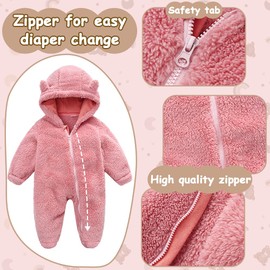 UVIPC Newborn Baby Fleece Footie Snowsuit Winter Onesie Cartoon Bear Warm Hooded Outfits for Girls Boys