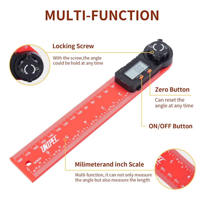 Unipec Digital Angle Finder Protractor, 7inch/180mm,Plastic Angle Finder for Woodworking,LC