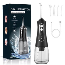 Irrigador Bucal, Hilo Dental De Agua Inalámbrico con 4 Puntas y 3 Modos,Profunda Irrigador Dental 300ML, IPX7 impermeable, Irrigador Oral Desmontable