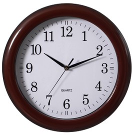 Set of 2 13.75 Inch Plastic Brown Round Silent, Non-Ticking Battery Operated Simple Modern Analog Wall Clock. Perfect for Office, Classroom, Living Room, Dining Room, Bed Room and Kitchen Wall Decor.