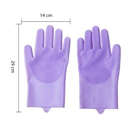 Pet Grooming Gloves，Heat-Resistant Silicone Gloves with High-Density Teeth for Enhanced Massaging and Bathing of Dogs and Cats (Purple, 1 Pair)