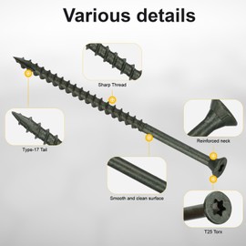 Bobibbi Deck Screws #10 x 4’’, T25 Star Torx Drive Flat Head Wood Screws, Green, 1lb