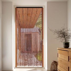 Handmade Bamboo Beaded Curtains for Doorways, 65 Strands 35.5x78.7inch Natural Wood Boho Hanging Door Beads Curtains Room Divider for Home Decor Hallway Window(Brown)