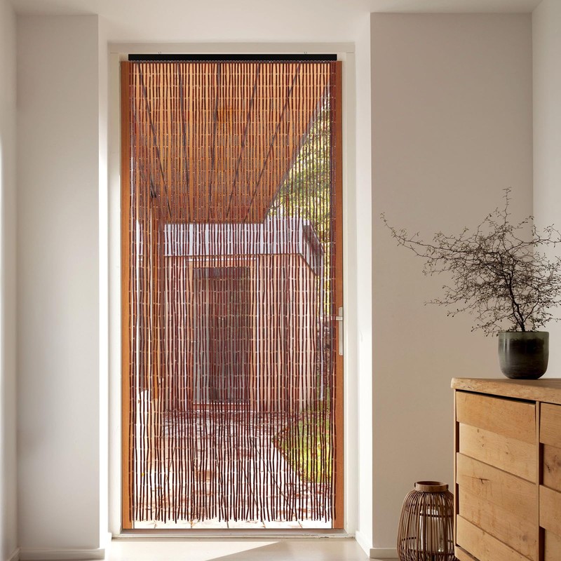 Handmade Bamboo Beaded Curtains for Doorways, 65 Strands 35.5x78.7inch Natural