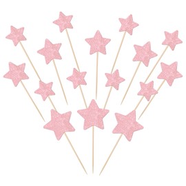 30 piezas de adornos de estrella para magdalenas con purpurina montadas con estrella centelleante para boda, compromiso, despedida de soltera, cumpleaños, fiesta, decoración de pasteles, suministros de tamaño mixto, rosa claro