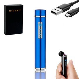 NIVEK Plasma Electric Lighter, Dual Arc Lighter, USB Rechargeable Lighter, Cylinder Round Barrel Lighter, Metal Lighter LED Light Indicator (Blue)