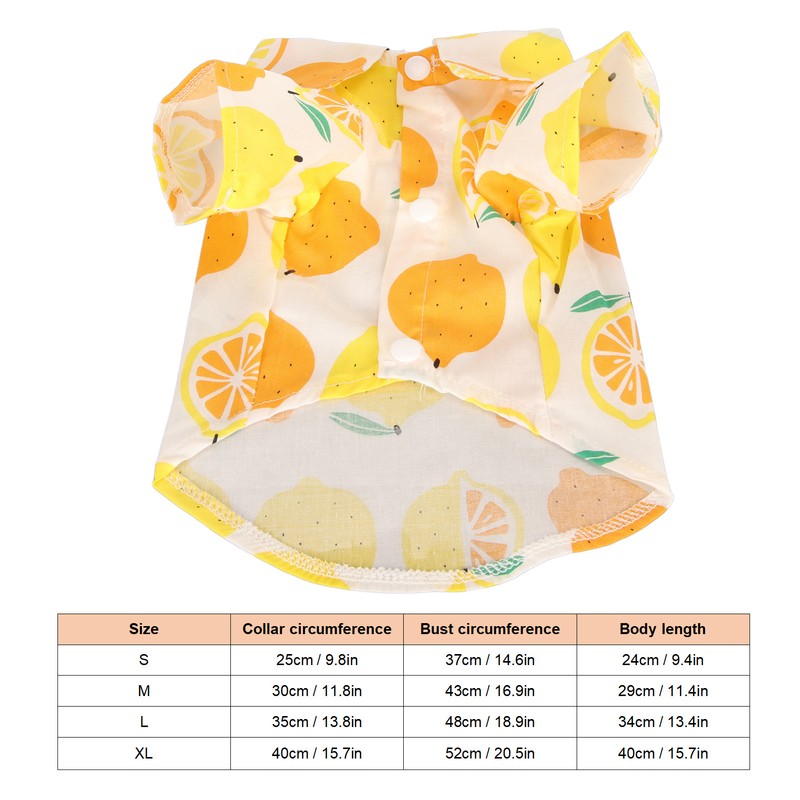 Dog Summer Shirts Lemon Print Breathable Cool Hawaiian Dog Shirts