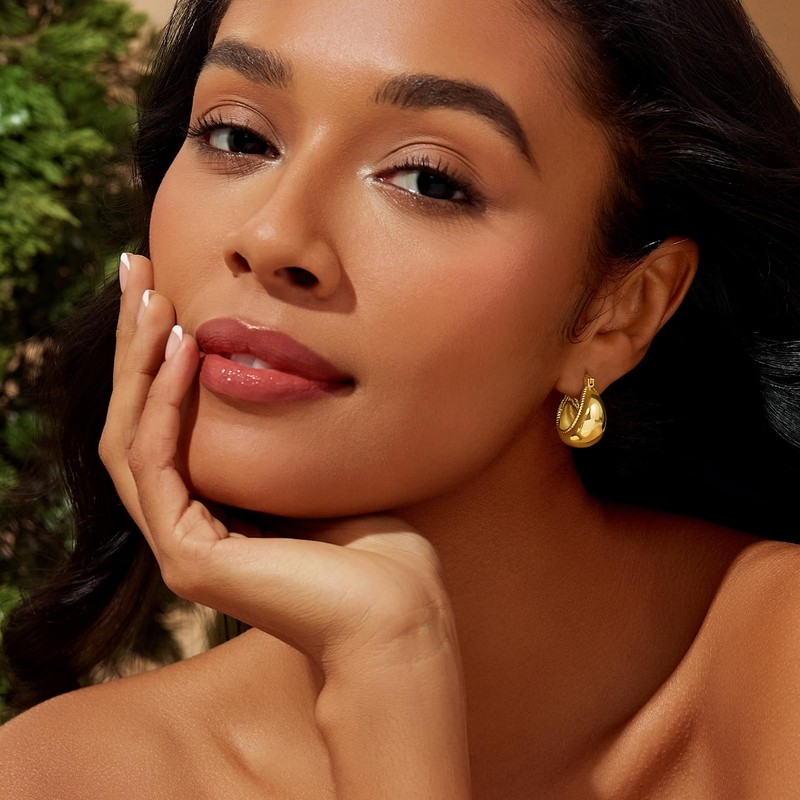 Cicy Bell 18K Gold Plated Chunky Hoop Earrings for Women