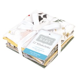 Hudson Baby Unisex Baby Flannel Cotton Washcloths, Cute Farm 12 Pack, One Size