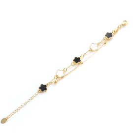 Five Leaf Clover Double Bead Chain Bracelet Black and White Fashion Five Leaf Clover and Plum Blossom Design Women's Bracelet