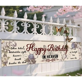 Happy Birthday in Heaven Banner Remembrance Memorial Yard Flag Decorations Funeral Memorial Yard Banner Happy Heavenly Birthday Remembrance Sign for Cemetery 78.7 * 17.7 inch