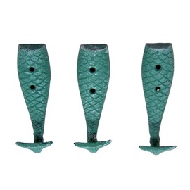 Wowser Cast Iron Mermaid Tail Wall Hooks, Beach Themed Décor, Set of 3, 5 Inches