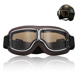 KASESSS Occhiali Motocross, Occhiali Moto Anti-appannamento, Pieghevole Occhialis da Moto in Stile Retrò, Maschera Sci Uomo Donna in Pelle PU per Moto, ATV, Casco Compatibile, Sport All'Aria Aperta