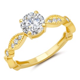 MAX + STONE 1 Carat Cubic Zirconia Engagement or Anniversary Ring for Women with Marquise Band in 10k Yellow Gold (1.0 ct.tw) Size 8