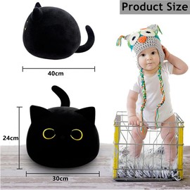 NatureMan 40 cm Black Cat Plush Toy, Black Cat Cushion, Kawaii Fat Cat Cushion, Cat Plush Toy, Plush Toy, Back Cushion, Home Decoration for Child, Birthday Gift