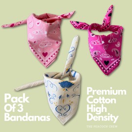 The Peacock Crew Pack of 3 Designer Bandanas in Premium Soft Cotton for Women - Bride Cowgirl Blossom