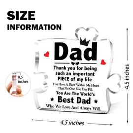 Dad Gifts,Thank You Gifts for Dads Fathers Day Birthday Christmas,Unique Father Gift Ideas,World's Best Dad Acrylic Puzzle Piece Plaque