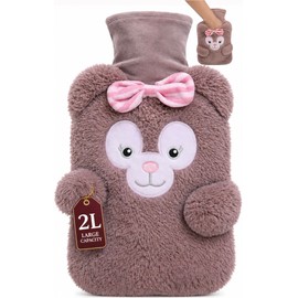 ZOVEXA Large Hot Water Bottle with Plush Animal Cover, 2L