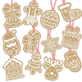 SULOLI 120 PCS Christmas Kraft Paper Gift Tags, Xmas Brown Kraft Gift Tags with Plaid Ribbon for DIY Christmas Holiday Present Wrap Stamp and Xmas Gift Decorations