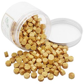 Auvoau Sealing Wax Beads Gold 200Pcs Octagon Wax Seal Beads with Box for Envelope Stamps, Cards, Invitations, Wine Packages, Letter Sealing (Gold)