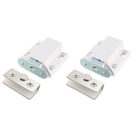 METALLIXITY Magnetic Touch Catch Latch Clamp(8-10mm Glass Thickness) 2Pcs, Plastic Pivot Hinge - for Home Kitchen Cupboard Cabinet Door, White Silver Tone