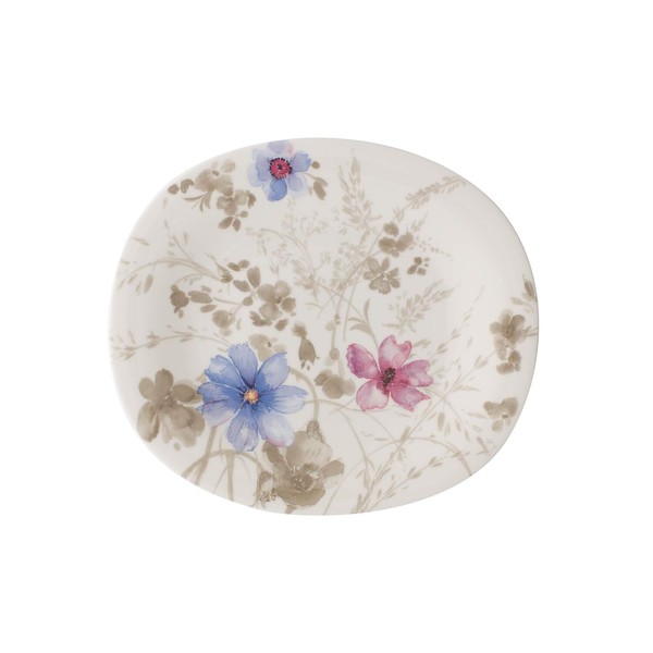 Villeroy & Boch Mariefleur Gris Basic Oval Breakfast Plate, 23 x 19 cm, Premium Porcelain, White/Multicoloured