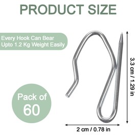 ZPLASK 60Pcs Heavy Duty Zinc Metal Drapery Pin Hooks, Metal Curtain Hooks, Large S curtain Hooks Metal, Rust-Resistant Pinch Pleat Curtain Hooks for Window/Door/Shower/Pencil Pleat Curtains