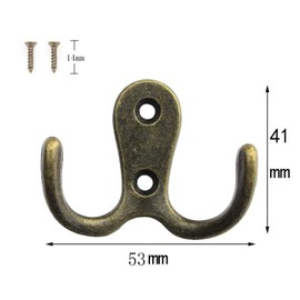 VIPERMARK 6 Pcs Double Prong Robe Hooks, Dual Coat Hooks Wall Mounted Hanging Clothes for Bathroom Bedroom Door Wall Retro Metal Cloth Hanger Double Coat Hooks with 12 Screws