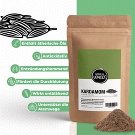 Spicy Welt Ground Cardamom (250 g) - Finely Ground Cardamom Powder in Premium Quality for Baking, Cooking & Drinks | Intensive Aromatic Taste | 100% Natural Pure, No Additives