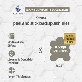 COLAMO Luxury 10Pack Hexagon Peel and Stick Backsplash, Self Adhesive White Carrara Marble Tiles for Kitchen Back Splash, Stick on Accent Wall for Bathroom,Living Room,RV,Bedroom