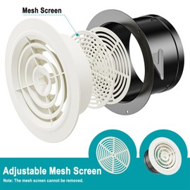 HG POWER 5 Inch Soffit Vent，Round Air Vent Cover with Louver, ABS Adjustable Ceiling Vent Covers for Living Room, Bathroom, Kitchen, Greenhouse, Ventilation System, White - Opening Size 4.57"