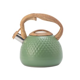 Stainless Steel Teapot with Wood Grain Handle, 2.8L Whistling Kettle Suitable for Gas Stove Induction Cooker Durable (Green)