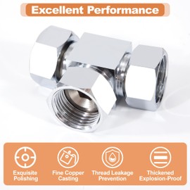 T Piece 1/2 Inch, 3-Way Brass Shut-off Valve Distributor for Corner Valves, Diverter Shower Hose Adapter, Polished Brass Chrome-Plated for Toilets Bathroom Kitchen Sink Bidet