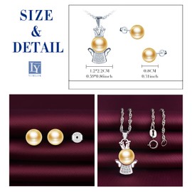 Yumilok Women's Necklace with Pendant Women's Earrings Pearl Stud Earrings Guardian Angel Jewellery Set for Women Girls Hypoallergenic 925 Silver, Sterling Silver Pearl Sterling Silver Pearl Zirconia,