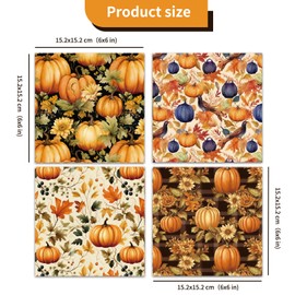 Scrapbook Paper Autumn Scrapbooking Paper, 48 Sheets 12 Patterns Pumpkin Scrapbook Craft Paper, Golden Decoupage Paper Pad, One-sided Decorative Paper for Journal Scrapbooking, 15.2 x 15.2 cm