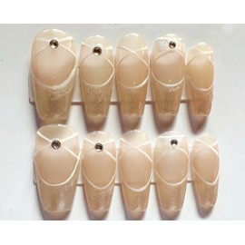 M·Q NAIL,Press on nails,Pink cat's eye square medium nails,Hand drawn,Includes 48 jelly glue and 2 cuticle sticks and 2 rubbing strips. (Black flowing gold, S)