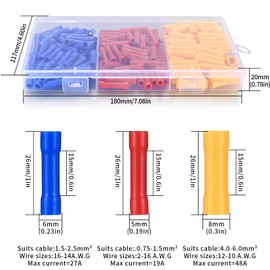 Cable Lugs Set, 160 Pieces Butt Connectors, Crimp Connector Kit, Electrical Insulated Cable Connectors, Round Receptacles, Crimp Connector Set for Cable - Red/Yellow/Blue